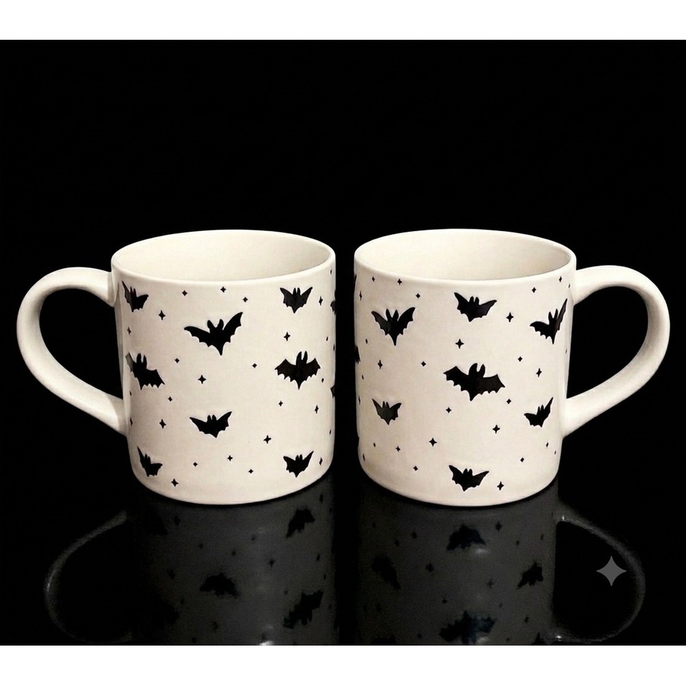 2025 Halloween Stoneware Mini Bat Pattern Mug Hyde & EEK! 16oz Set of 2